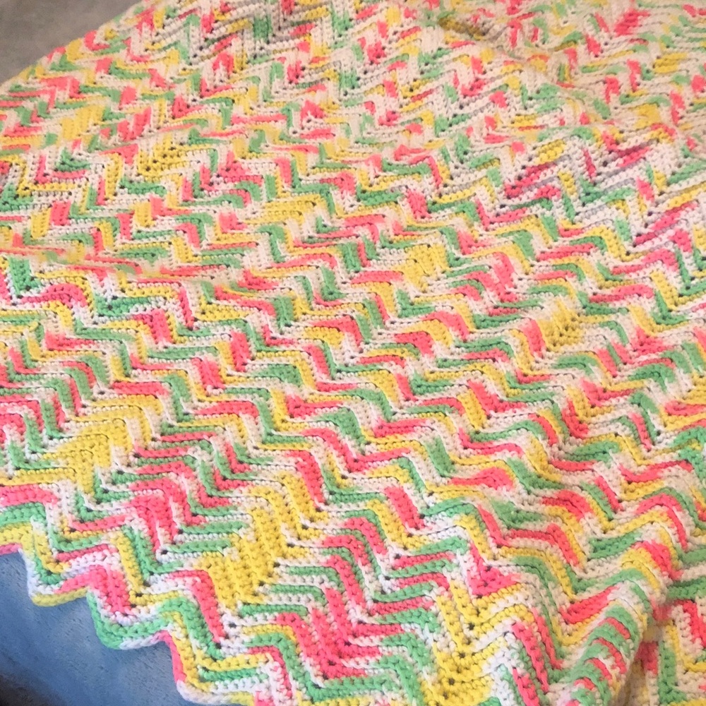 Vintage Pastel Chevron Crochet Throw Blanket - Multi-Color child’s size